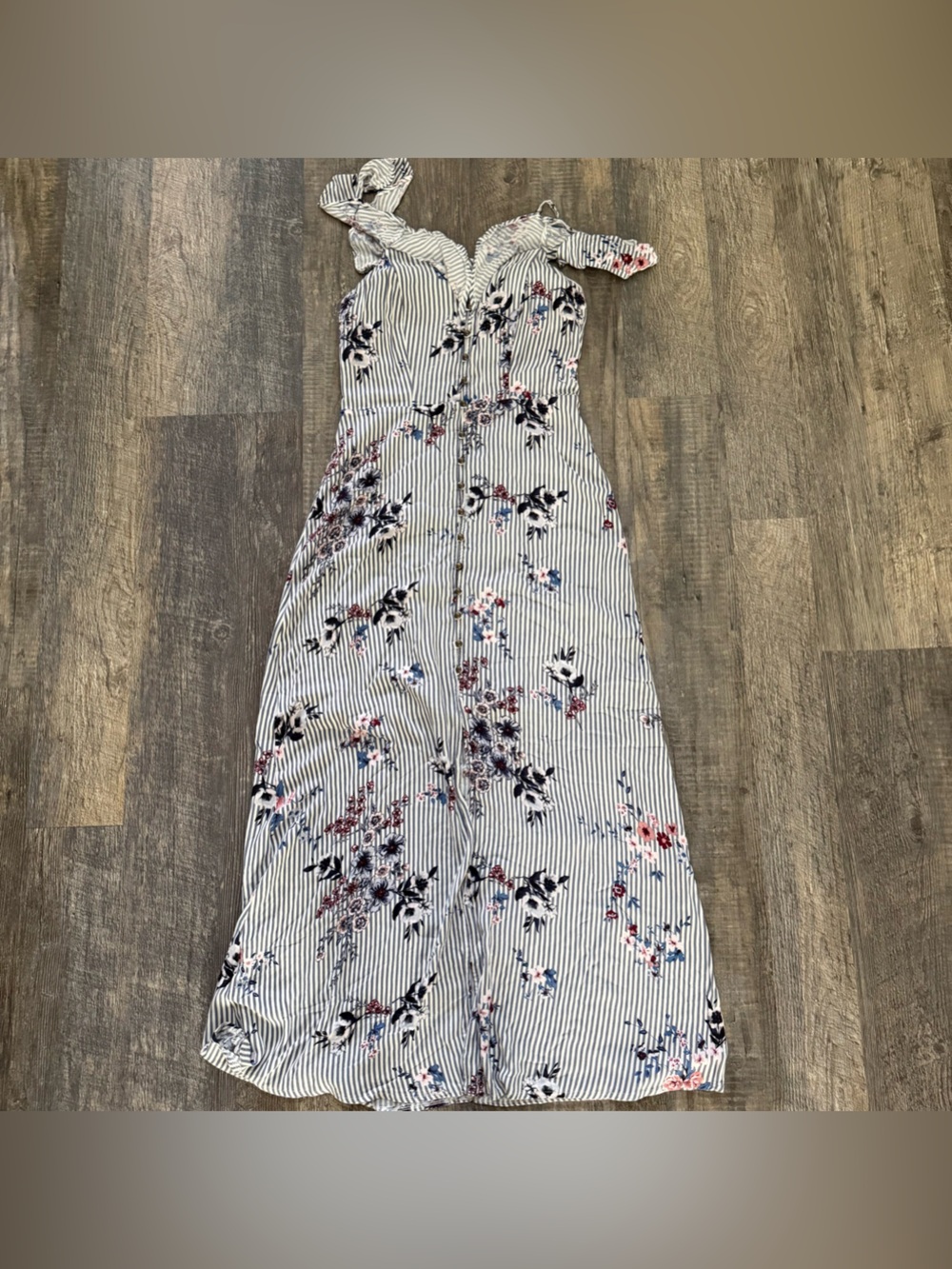 Maurices White and Navy Striped Maxi Dress with Floral Print